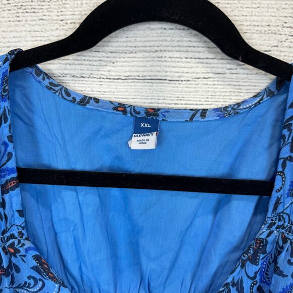Old Navy Plus Size Blue Floral Printed V-Neck Waisted Blouse Size XXL - Picture 2 of 7